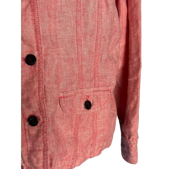 J Jill Size Large Petite‎ Button Up Linen Shacket Jacket Pink 100% Linen Western - Picture 2 of 6